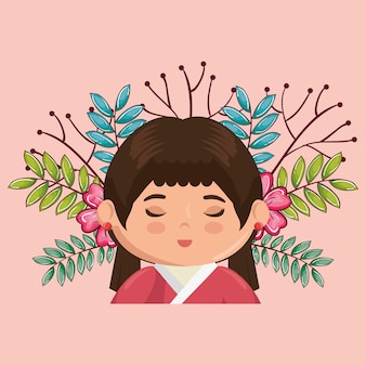 Mała japońska dziewczyna kawaii z kwiatami