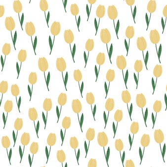 Małe Tulipany Kwiaty Losowy Na Białym Tle Wzór. Premium Wektorów