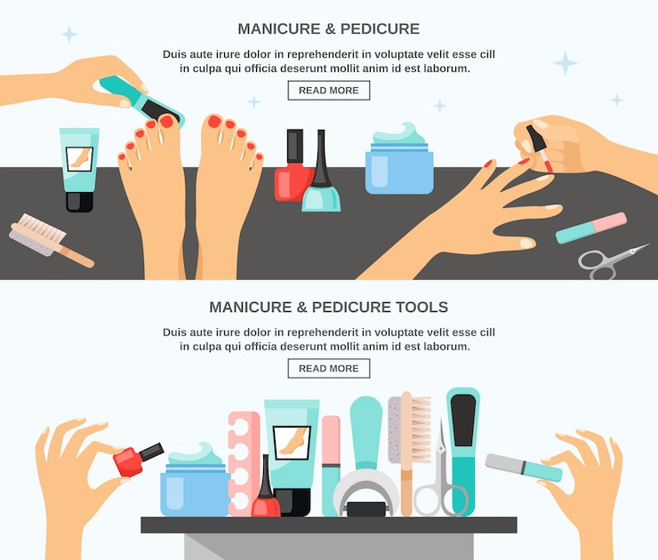 Bezpłatny plik Wektor manicure pedicure akcesoria płaskie banery