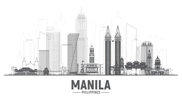 Manila Filipiny linia panoramę z panoramą na białym tle Ilustracja wektorowa Koncepcja podróży biznesowych i turystyki z nowoczesnymi budynkami Obraz na baner lub stronę internetową