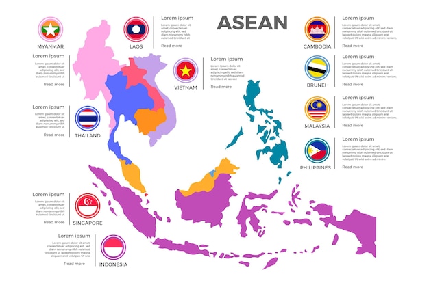 Bezpłatny wektor mapa asean na białym tle