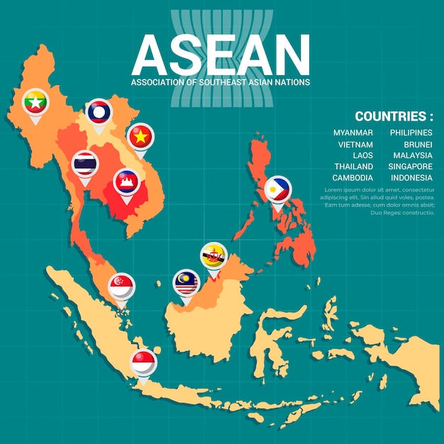 Bezpłatny wektor mapa asean na niebieskim tle