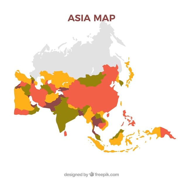 Mapa Azji W Stylu Płaski