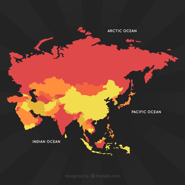 Mapa Azji w stylu płaski