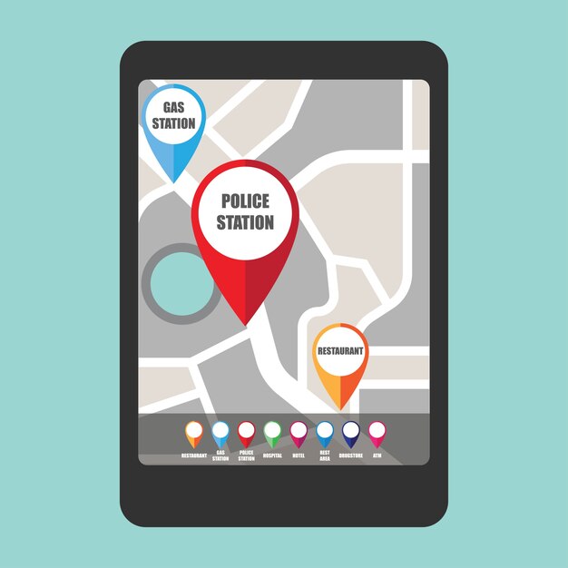Mapa drogowa z kolorowym wskaźnikiem pin w ważnym obszarze publicznym