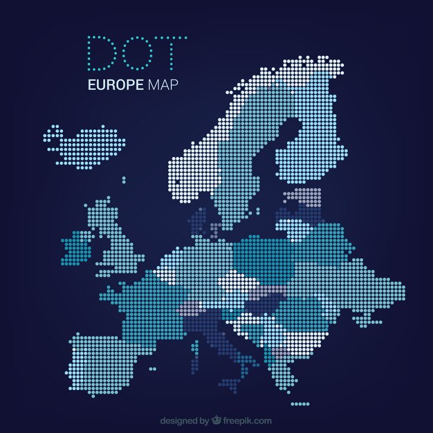 Mapa Europy kropkowanej w niebieskich odcieniach