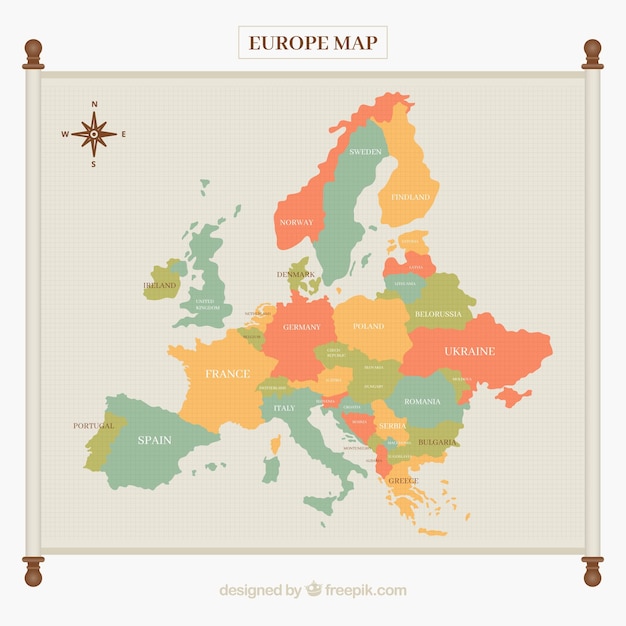 Bezpłatny wektor mapa europy w delikatnych barwach