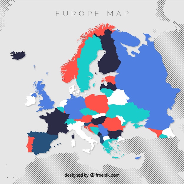 Bezpłatny wektor mapa europy w kolorach w stylu płaski