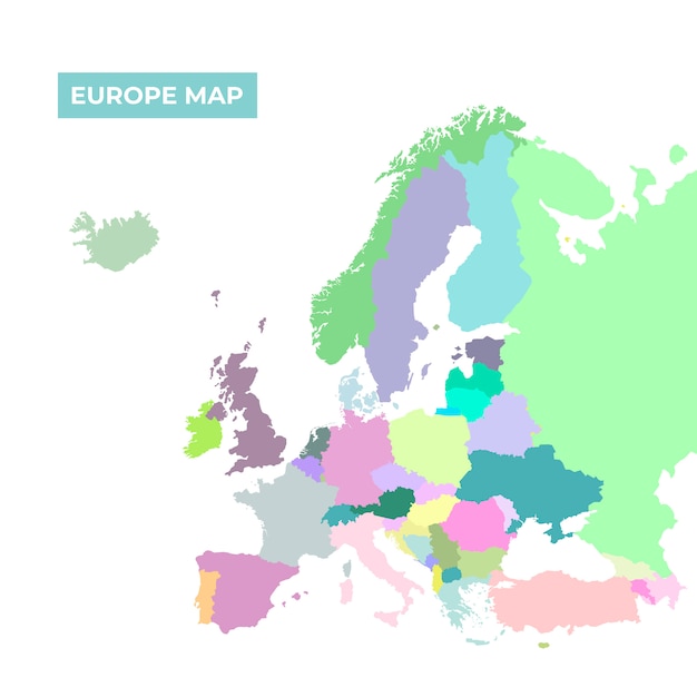 Bezpłatny wektor mapa europy w kolorach w stylu płaski