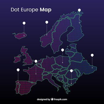 Mapa europy z kropkami w stylu płaski