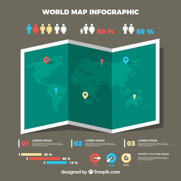 Bezpłatny wektor mapa infograficzna w projekcie płaskim