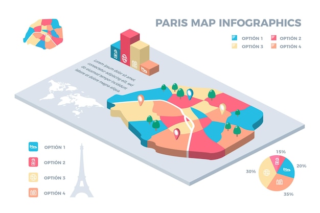 Bezpłatny wektor mapa paryża infografiki izometryczny styl