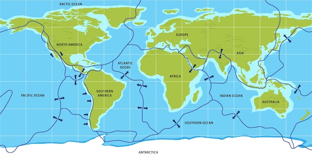 Bezpłatny wektor mapa płyt tektonicznych i granic