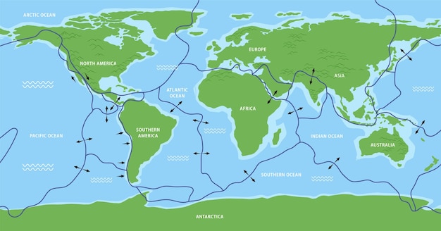 Bezpłatny wektor mapa płyt tektonicznych i granic