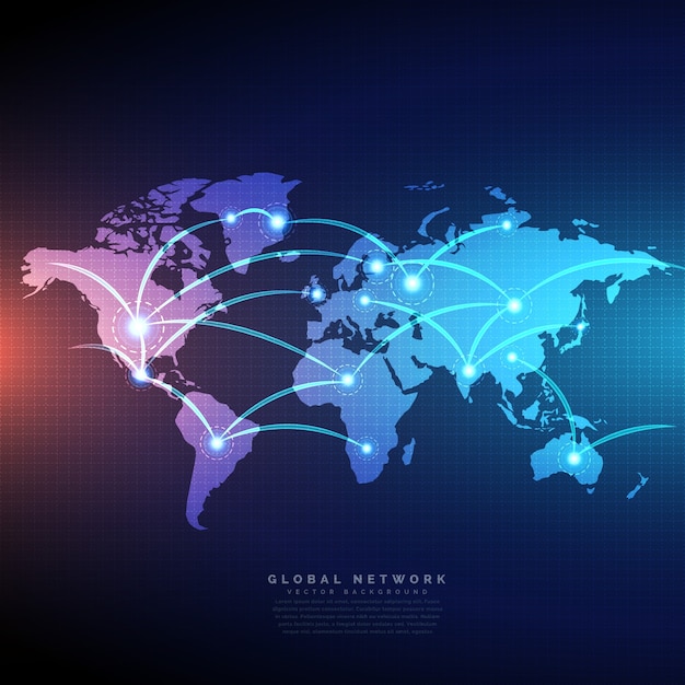 Mapa świata cyfrowego połączone liniami połączeń projektowanie sieci
