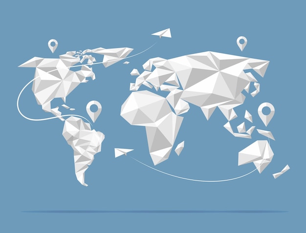 Bezpłatny wektor mapa świata low poly. atlas ziemi na białym tle na tle. ilustracja
