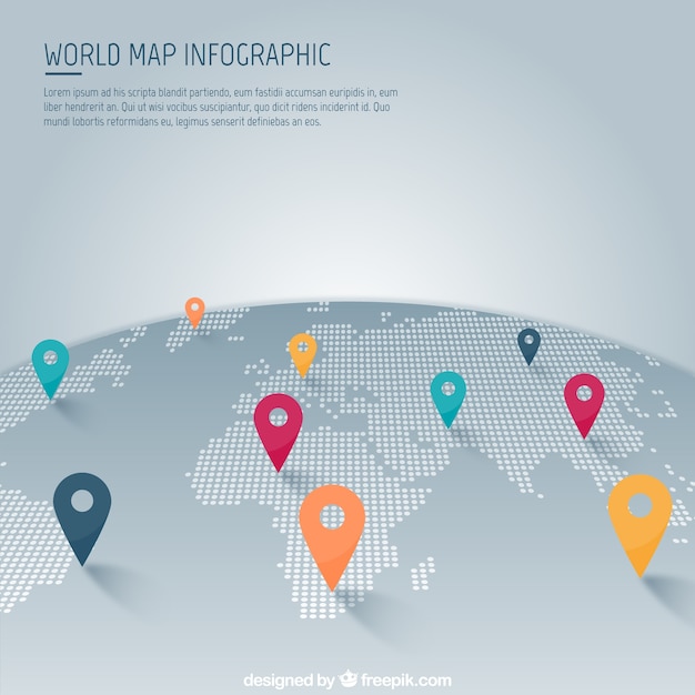 Bezpłatny wektor mapa świata z wskaźnika infographic