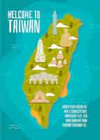 Bezpłatny wektor mapa tajwanu z koncepcją zabytków