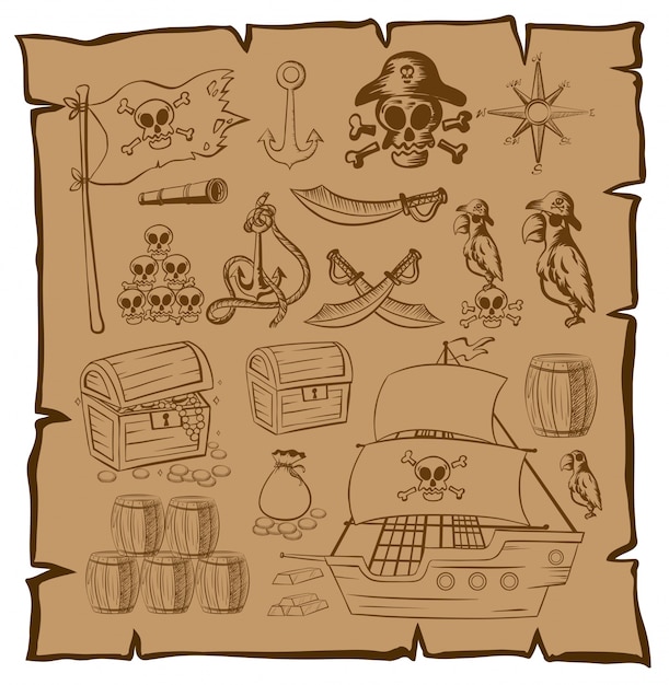 Bezpłatny wektor mapa treassure z symbolem piratów