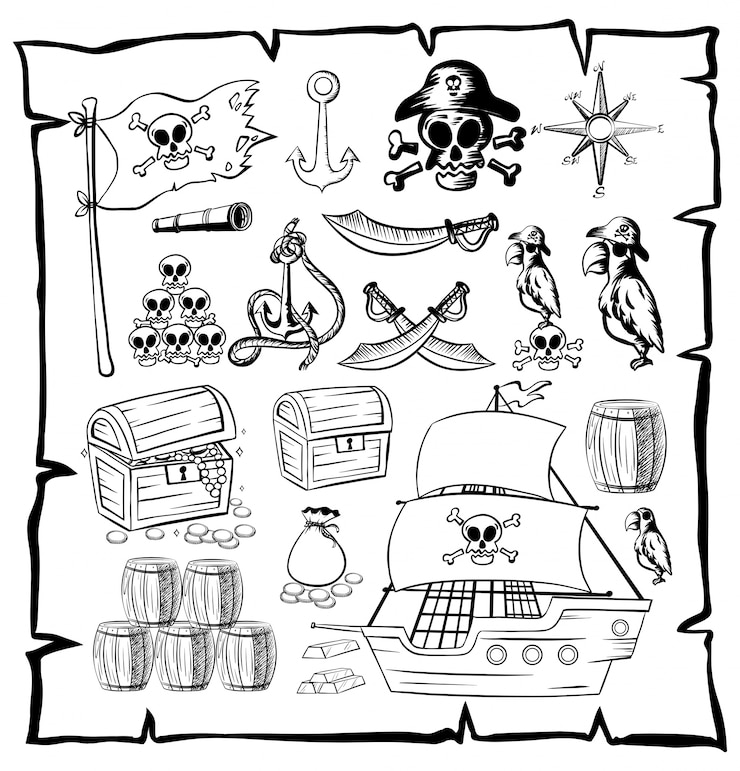 Bezpłatny plik Wektor mapa z symbolami piratów