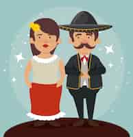 Bezpłatny wektor mariachi mężczyzna i kobieta z okazji dnia zmarłych