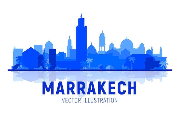 Bezpłatny wektor marrakesz maroko panoramę miasta z panoramą na białym tle ilustracja wektorowa koncepcja podróży biznesowych i turystyki ze starymi budynkami obraz do prezentacji banner strony internetowej