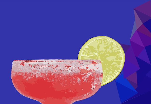 Martini świeży napój wektor akwarela zimny koktajl lodowy i plasterek limonki na niebieskim tle