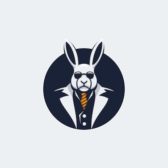 Maskotka z logo królika w garniturze i okularach