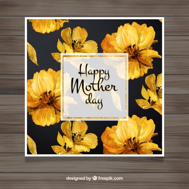 Bezpłatny wektor matki karta z akwarele żółtymi kwiatami