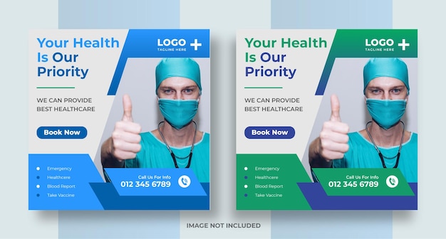 Medyczna opieka zdrowotna w mediach społecznościowych post projekt banera promocji internetowej