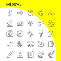 Bezpłatny wektor medyczne ręcznie rysowane ikony zestaw dla infografiki mobilny zestaw uxui i projekt wydruku obejmują komputer beat pulse lek medyczny pigułki medyczne zestaw ikon kości wektor