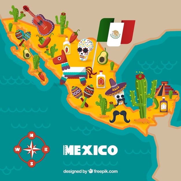 Meksykańska Mapa Z Elementami Kultury