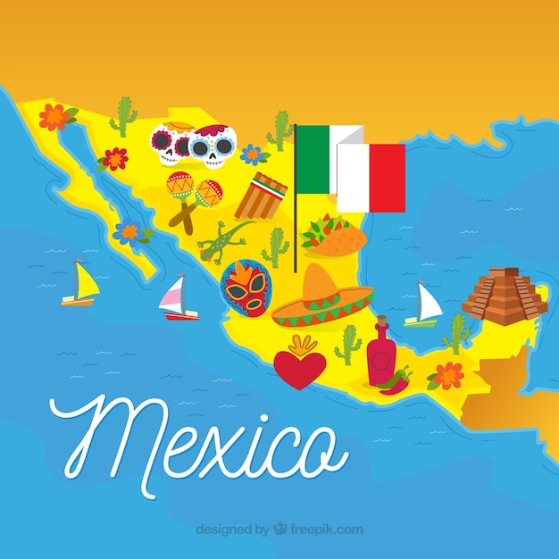 Meksykańska mapa z elementami kultury