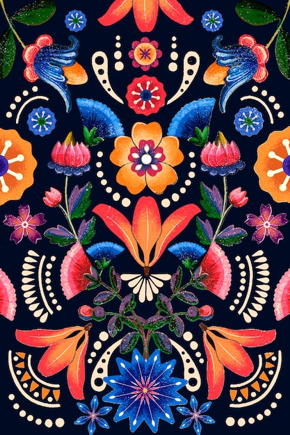 Bezpłatny wektor meksykański etniczny wzór kwiatowy wektor