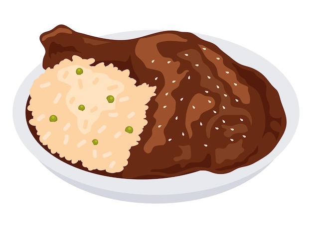 Bezpłatny wektor meksykańskie jedzenie mole i ryż