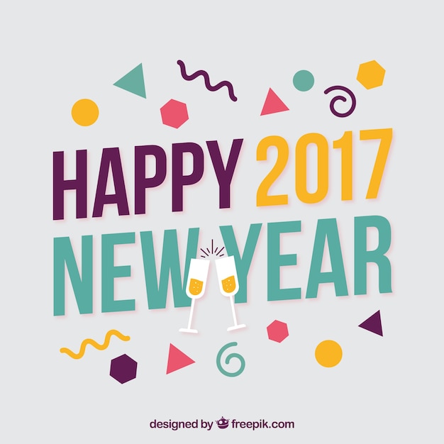 Memphis stylu szczęśliwego nowego roku 2017 w tle