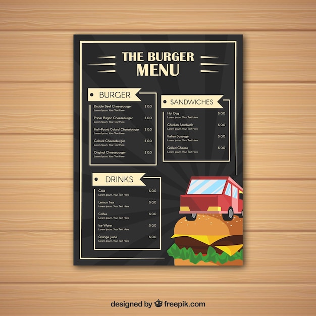 Menu Dla Jadłodajni Burger Z Płaskim Wzorem