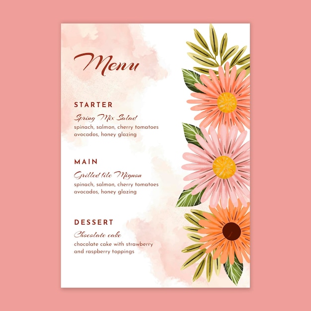Bezpłatny wektor menu na rocznicę ślubu