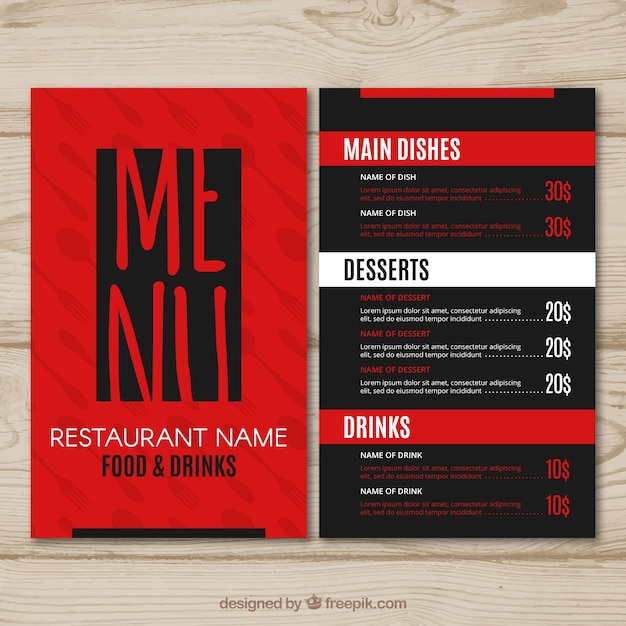 Menu Restauracji, Czerwone I Czarne