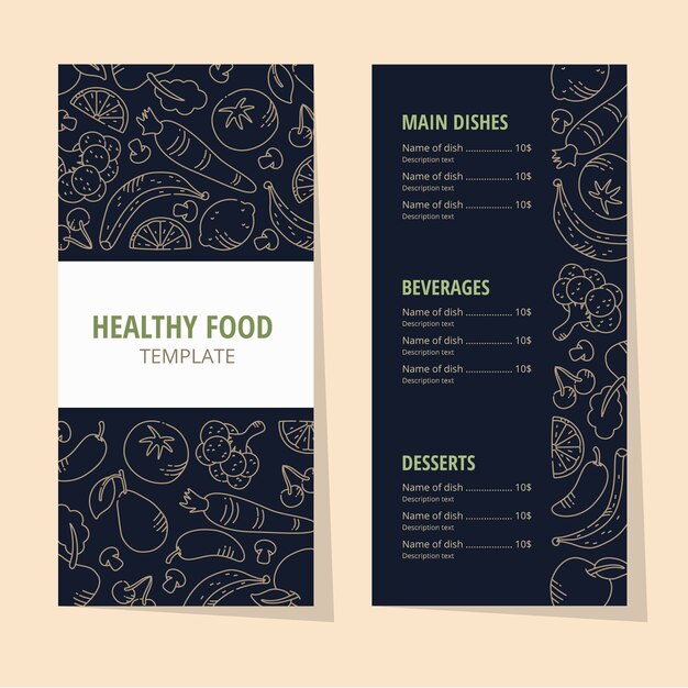Menu restauracji rocznika zdrowej żywności