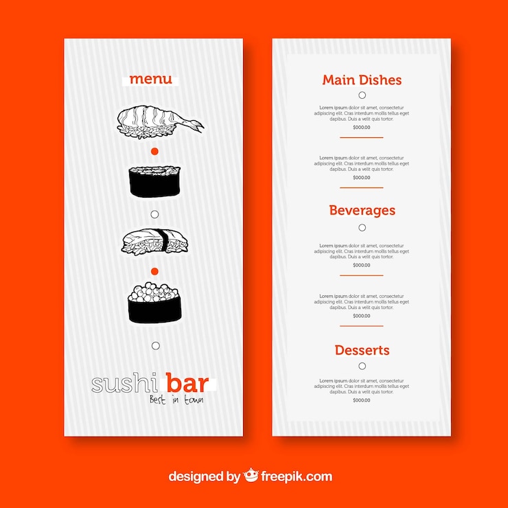 Bezpłatny plik Wektor menu restauracji sushi