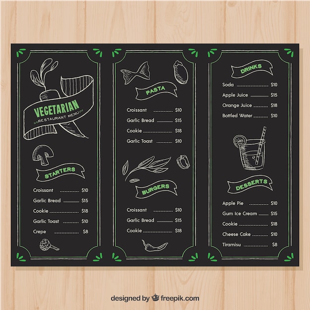 Bezpłatny wektor menu restauracji w stylu tablica