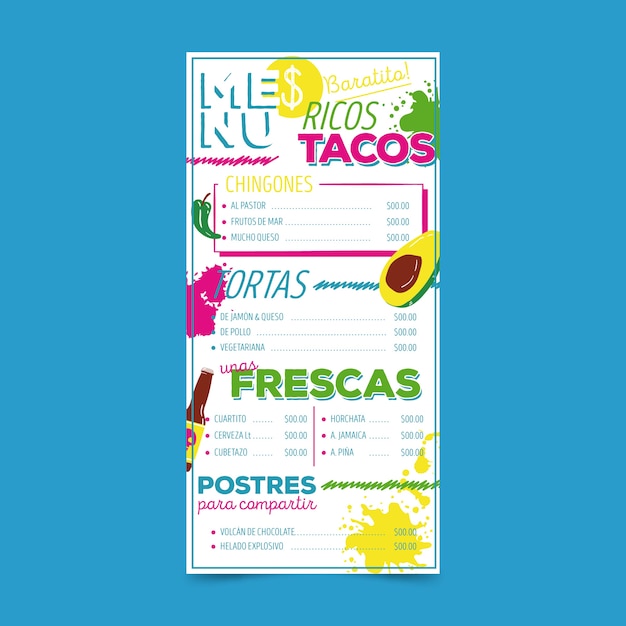 Menu Restauracji Z Szablonem Tacos