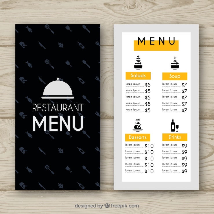 Bezpłatny plik Wektor menu restauracji żółtej i czarnej