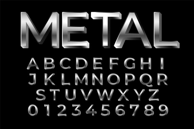 Metaliczne litery 3d efekt alfabetu i liczb