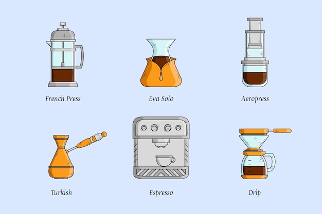 Bezpłatny wektor metody parzenia kawy