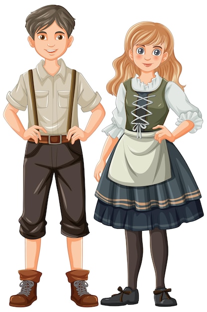 Bezpłatny wektor mężczyzna i kobieta w niemieckim stroju bawarskim
