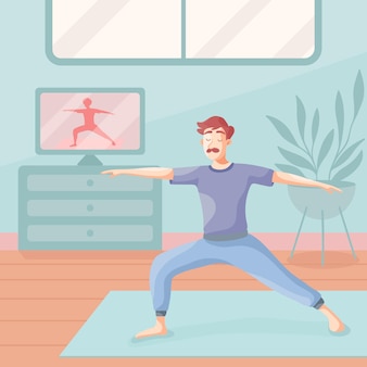 Mężczyzna robi joga w domu