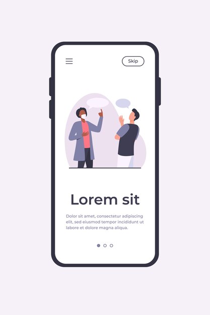Mężczyzna w masce rozmawia z facetem bez maski. Dyskusja, dymek, ilustracja wektorowa płaski wirus. Koncepcja pandemii i ochrony banera, projektu strony internetowej lub strony docelowej