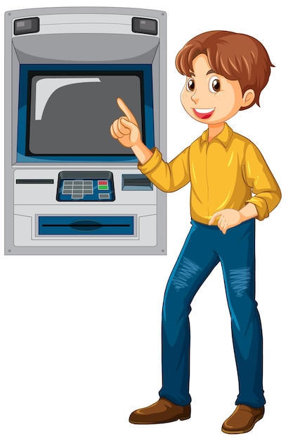 Bezpłatny wektor mężczyzna wypłaca pieniądze z bankomatu